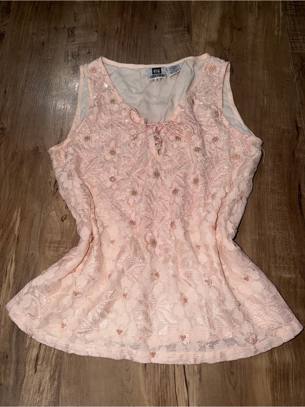 Vintage Y2K Fairycore Light pink Lace Beaded Sleeveless Tank